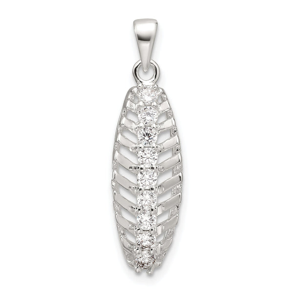 Sterling Silver Polished CZ Leaf Chain Slide