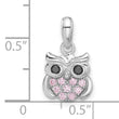Sterling Silver Rhodium-plated Pink/Black CZ Owl Pendant