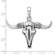 Sterling Silver Rhodium-plated Antiqued Bull Skull Pendant