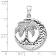Sterling Silver Rh-Plated Polished Palm Tree with Crescent Moon Pendant