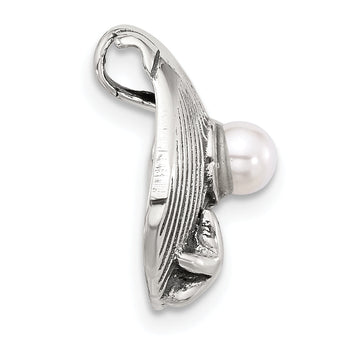 Sterling Silver Polished and Antiqued Synthetic Pearl Seashell Chain Slide