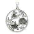 Sterling Silver Polished and Antiqued Sea Life Circle Pendant