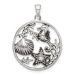 Sterling Silver Polished and Antiqued Sea Life Circle Pendant