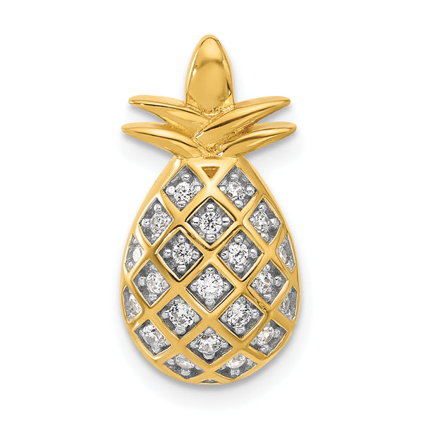 Sterling Silver Gold-tone CZ Pineapple Chain Slide Pendant