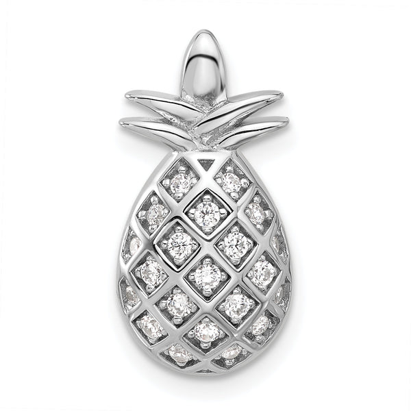 Sterling Silver Rhodium-plated CZ Pineapple Chain Slide Pendant