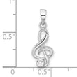 Sterling Silver Rhodium-plated CZ Treble Clef Pendant