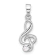 Sterling Silver Rhodium-plated CZ Treble Clef Pendant
