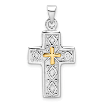 Sterling Silver Rhodium-plated and Gold-tone Reversible Cross Pendant