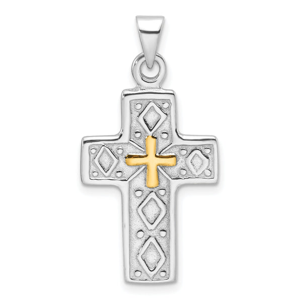 Sterling Silver Rhodium-plated and Gold-tone Reversible Cross Pendant