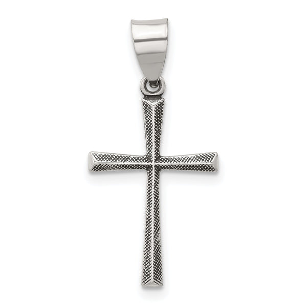 Sterling Silver Antiqued Solid Textured Latin Cross Pendant