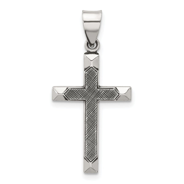 Sterling Silver Antiqued Solid Textured Cross Pendant