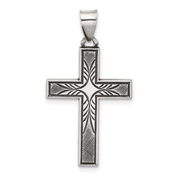 Sterling Silver Antiqued Solid Textured Cross Pendant