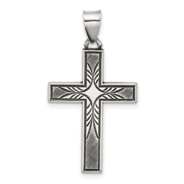 Sterling Silver Antiqued Solid Textured Cross Pendant