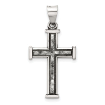 Sterling Silver Antiqued Solid Textured Cross Pendant