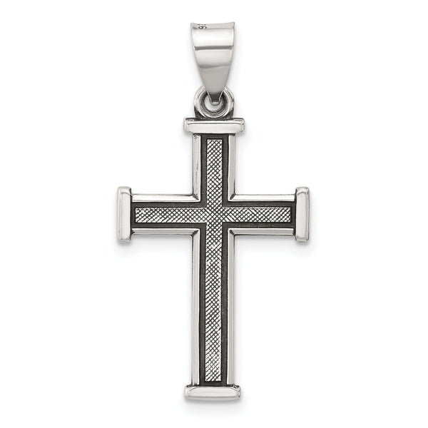 Sterling Silver Antiqued Solid Textured Cross Pendant