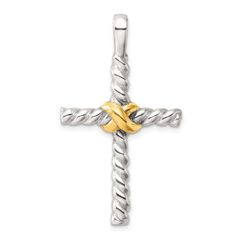 Sterling Silver and Gold-tone Polished Cross Pendant