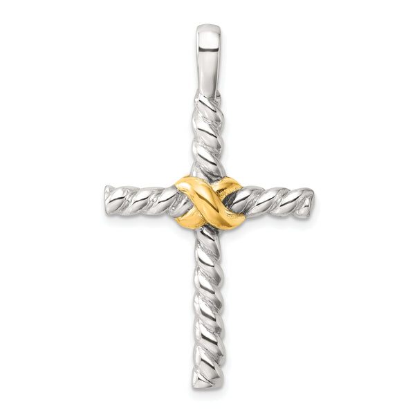 Sterling Silver and Gold-tone Polished Cross Pendant