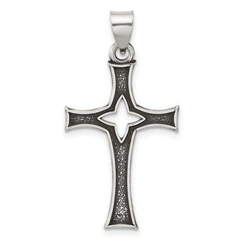 Sterling Silver Antiqued Solid Textured Cut Out Cross Pendant