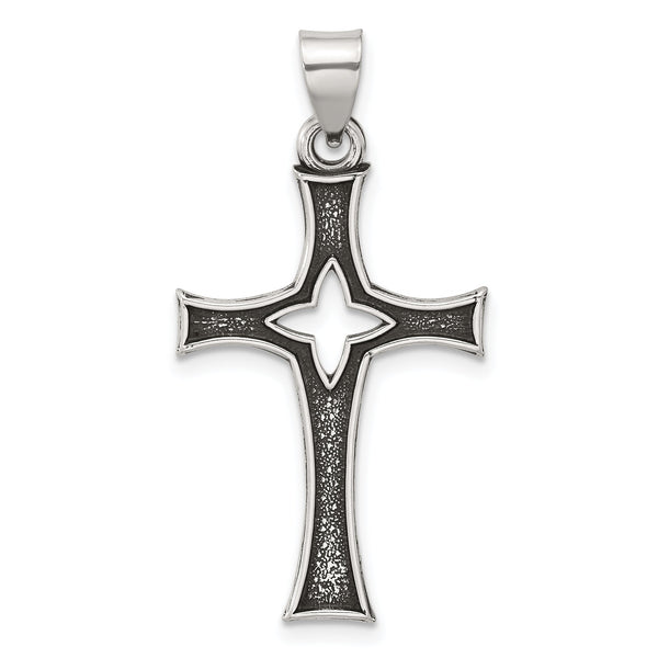 Sterling Silver Antiqued Solid Textured Cut Out Cross Pendant