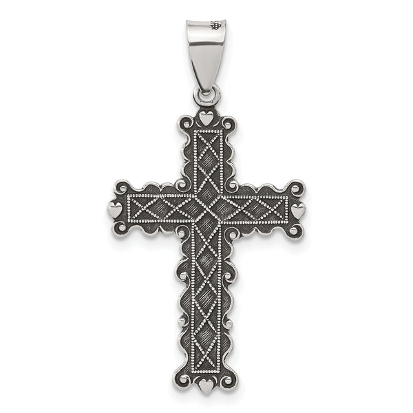 Sterling Silver Antiqued Solid Textured Cross Pendant