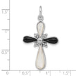 Sterling Silver Rhod-plated Black / White Mother of Pearl Cross Pendant