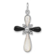 Sterling Silver Rhod-plated Black / White Mother of Pearl Cross Pendant
