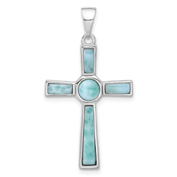 Sterling Silver Rhodium-plated Larimar Cross Pendant