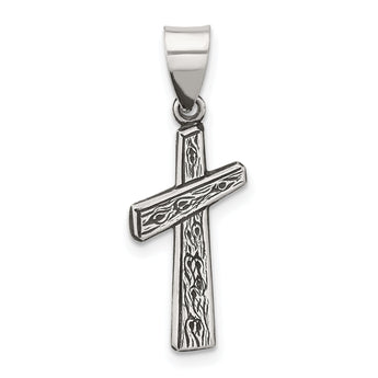Sterling Silver Antiqued Solid Textured Cross Pendant