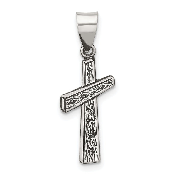 Sterling Silver Antiqued Solid Textured Cross Pendant