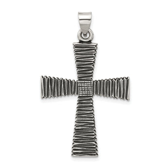 Sterling Silver Antiqued Solid Textured Cross Pendant