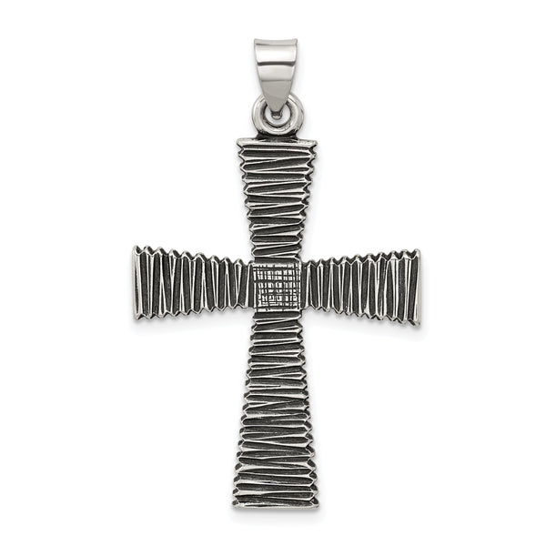 Sterling Silver Antiqued Solid Textured Cross Pendant