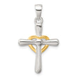 Sterling Silver Polished Gold-tone Cross with Open Heart Pendant