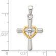 Sterling Silver Polished Gold-tone Cross with Open Heart Pendant