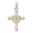Sterling Silver Polished Gold-tone Cross with Open Heart Pendant