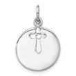 SS Rhodium-plated Circle Disk and Cross with Clear Crystal Pendant
