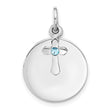 SS Rhodium-plated Circle Disk and Cross with Blue Crystal Pendant