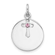 SS Rhodium-plated Circle Disk and Cross with Pink Crystal Pendant
