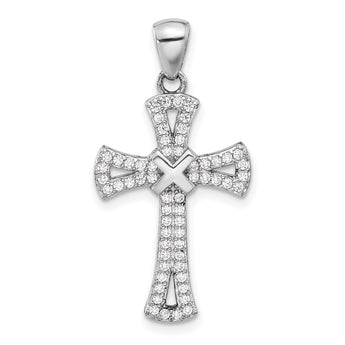 Sterling Silver Rhodium-plated CZ Latin Cross Pendant