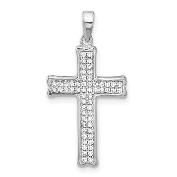Sterling Silver Rhodium-plated Polished CZ Pave Cross Pendant