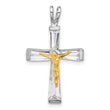 Sterling Silver Rhodium-plated Gold-tone CZ Crucifix Pendant