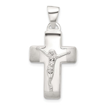 Sterling Silver Satin and Polished Crucifix Cross Pendant