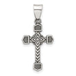 Sterling Silver Antiqued Solid Textured Budded Cross Pendant