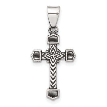 Sterling Silver Antiqued Solid Textured Budded Cross Pendant