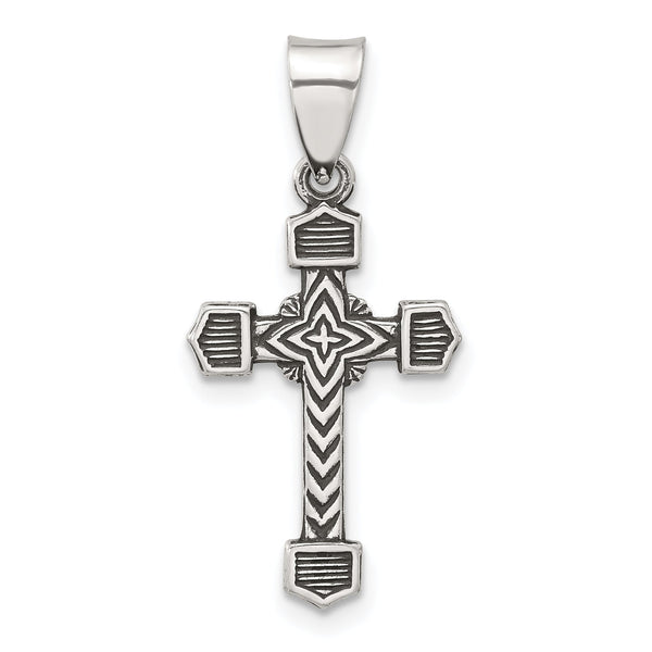 Sterling Silver Antiqued Solid Textured Budded Cross Pendant