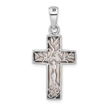 Sterling Silver Rhodium-plated Reversible Mother of Pearl Cross Pendant