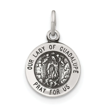 Sterling Silver Antiqued Solid Lady of Guadalupe Medal