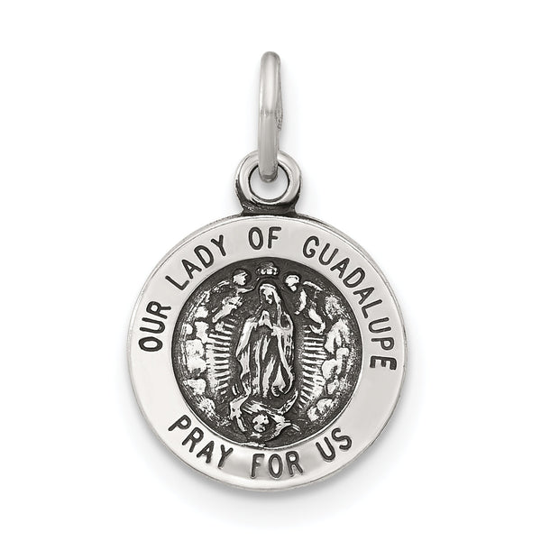 Sterling Silver Antiqued Solid Lady of Guadalupe Medal