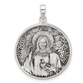 Sterling Silver Oxidized Sacred Heart of Jesus Reversible Medal Pendant