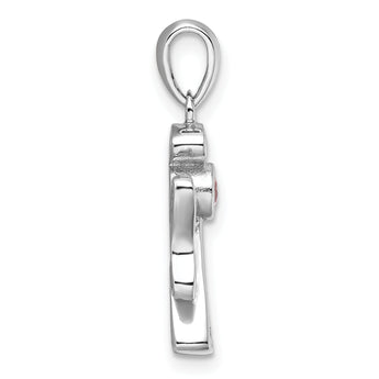 Sterling Silver Rhodium-plated Pink and Clear CZ Angel Pendant