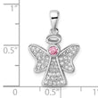 Sterling Silver Rhodium-plated Pink and Clear CZ Angel Pendant